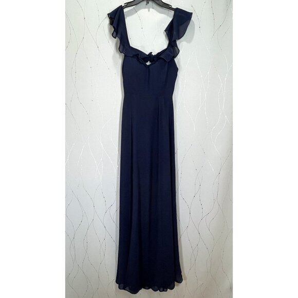 BHLDN Anthropologie Diana Navy Ruffle Maxi Gown $200 - Picture 4 of 12